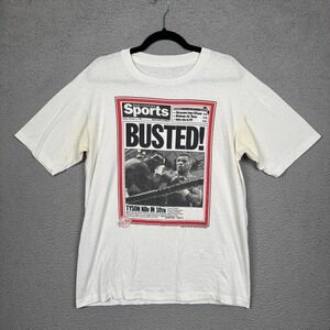 VTG Mike Tyson Tshirt Mens L White Buster Douglas KO 90s Boxing Rare Vintage